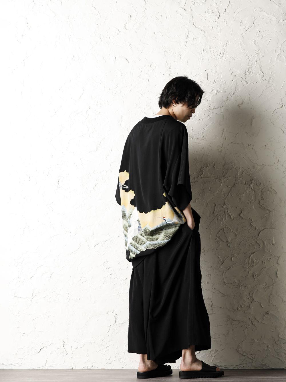 Rondo.ym Yohji Yamamoto Mix Silk Georgette Over Sized T-Shirts Style - 1-003