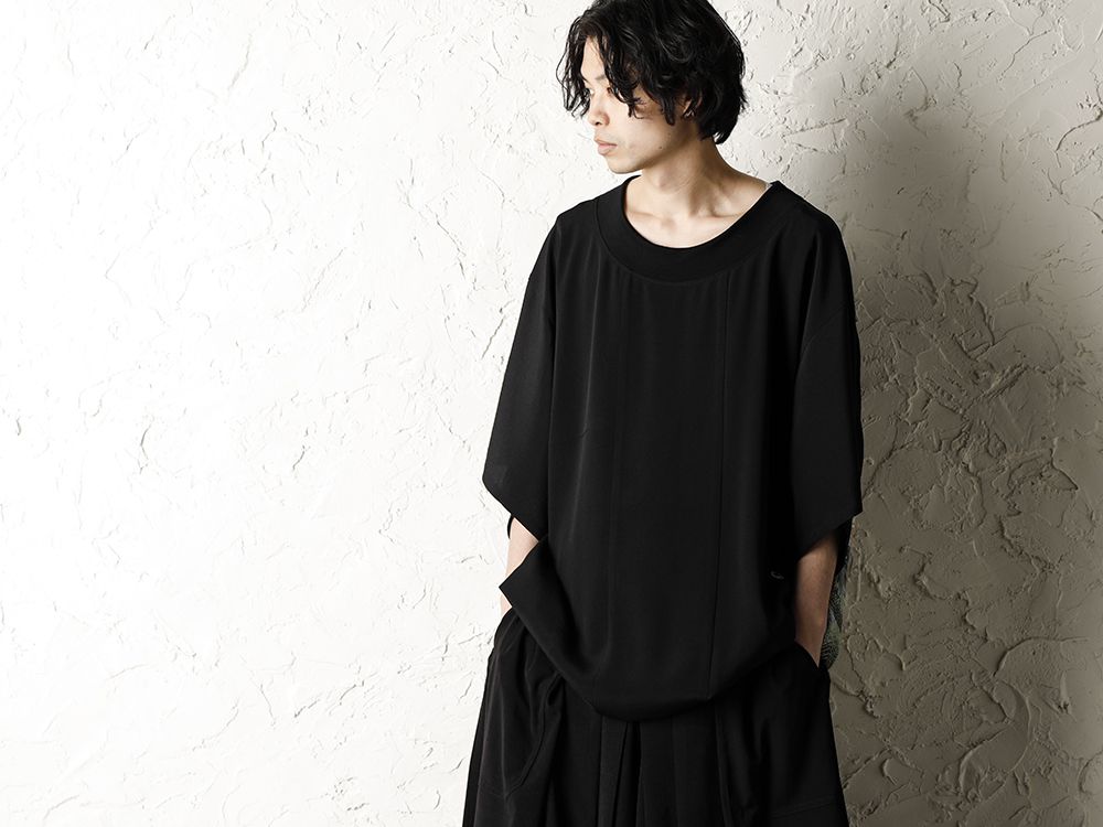 Rondo.ym Yohji Yamamoto Mix Silk Georgette Over Sized T-Shirts Style - 2-001