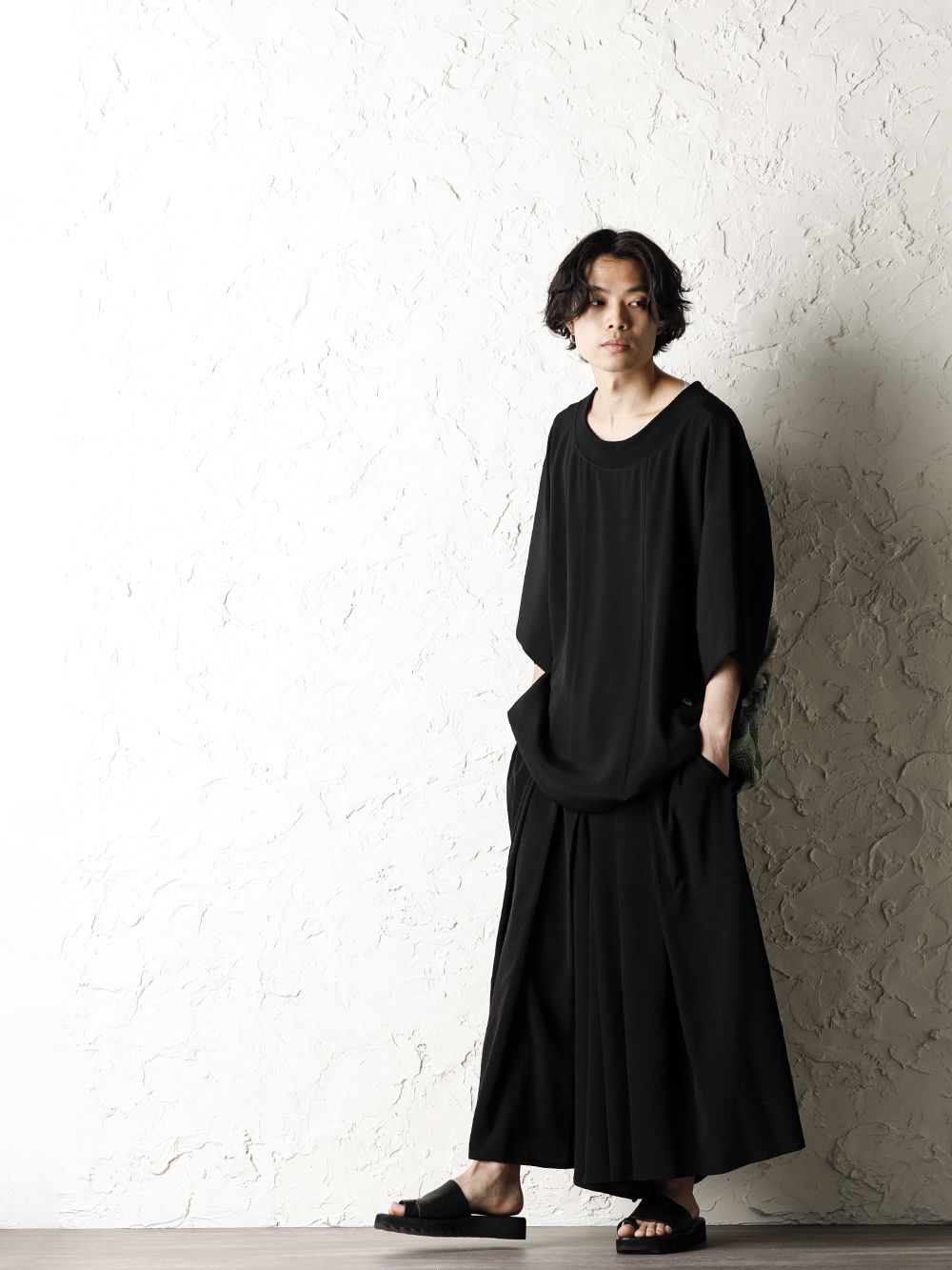 Rondo.ym Yohji Yamamoto Mix Silk Georgette Over Sized T-Shirts Style - 4-001