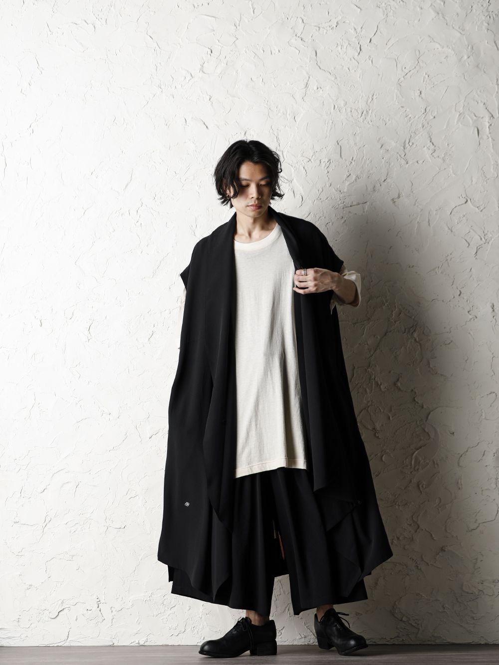 Rondo.ym 20SS Silk Georgette Phoenix and Fan Embroidery Kimono Sleeve Coat Style - 1-001