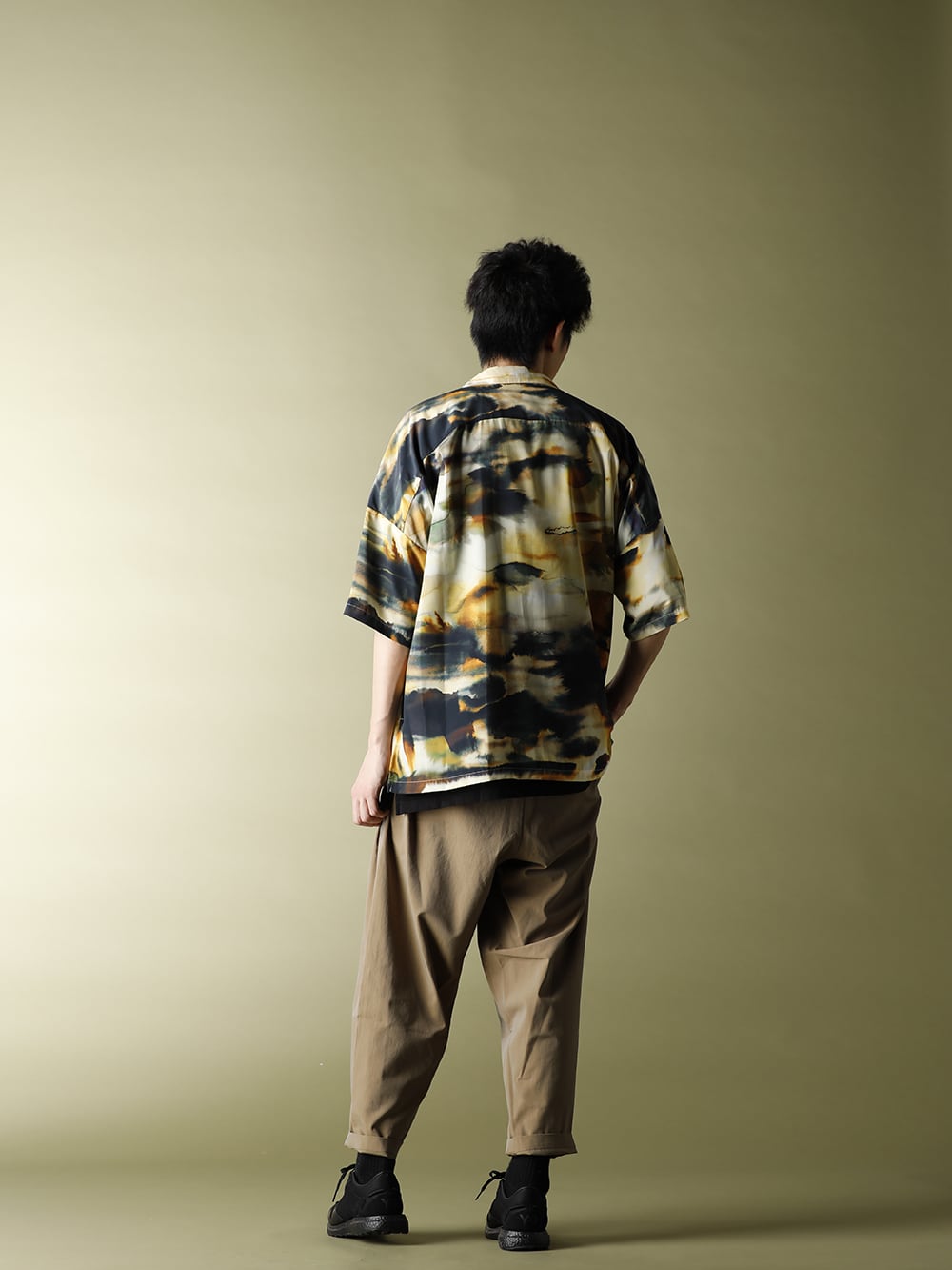 KAZUYUKI KUMAGAI【Silky inkjet Pt drop shoulder Open collar shirt S/S】styling!! - 1-003