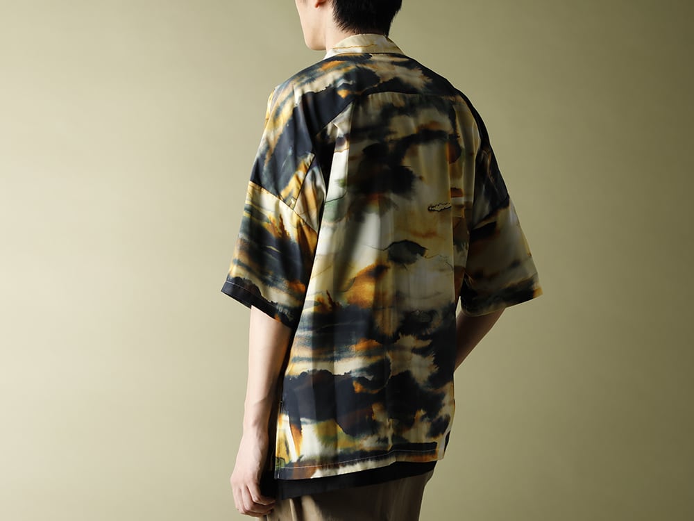 KAZUYUKI KUMAGAI【Silky inkjet Pt drop shoulder Open collar shirt S/S】styling!! - 2-005
