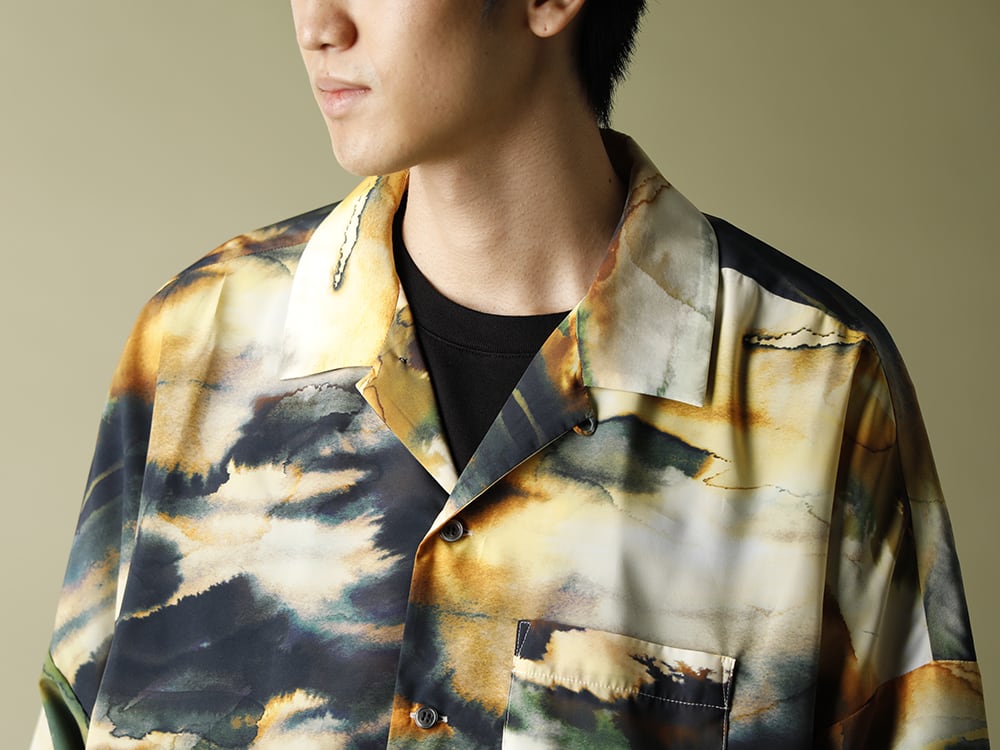 KAZUYUKI KUMAGAI【Silky inkjet Pt drop shoulder Open collar shirt S/S】styling!! - 2-006
