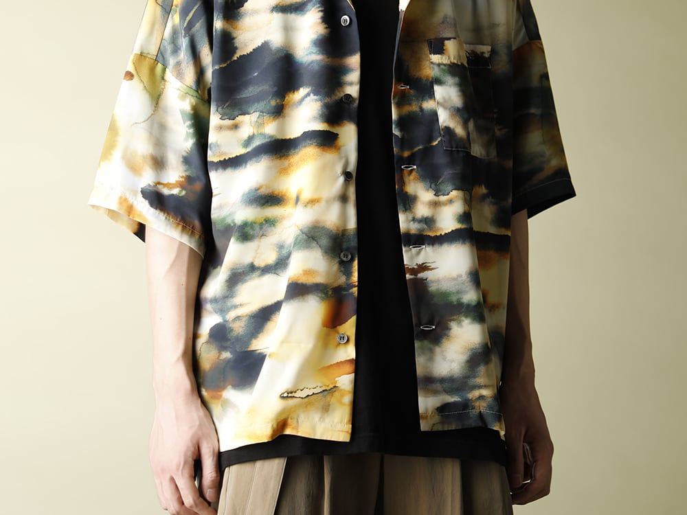 KAZUYUKI KUMAGAI【Silky inkjet Pt drop shoulder Open collar shirt S/S】styling!! - 2-010