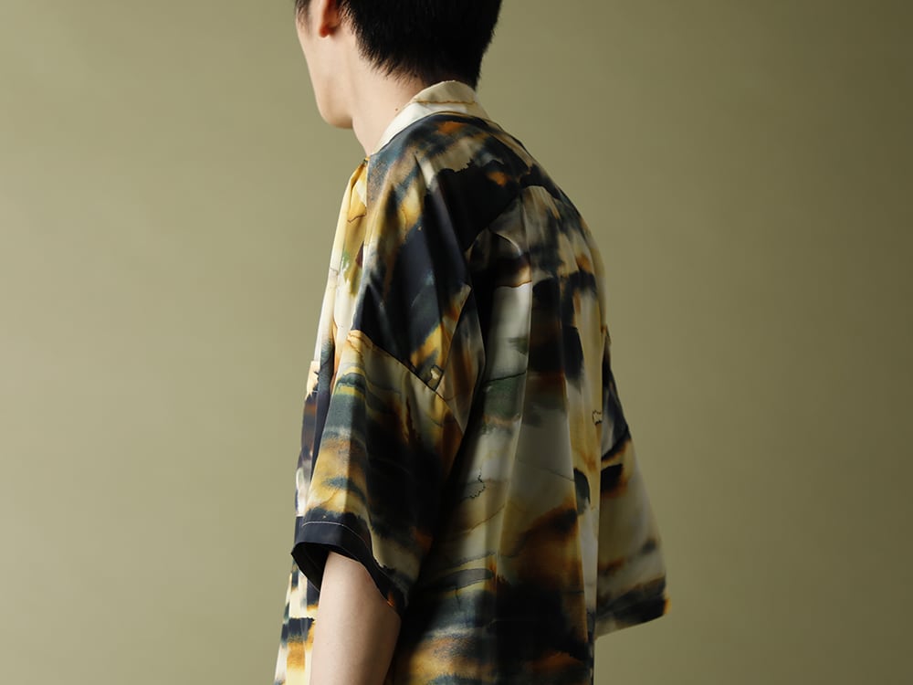 KAZUYUKI KUMAGAI【Silky inkjet Pt drop shoulder Open collar shirt S/S】styling!! - 2-011