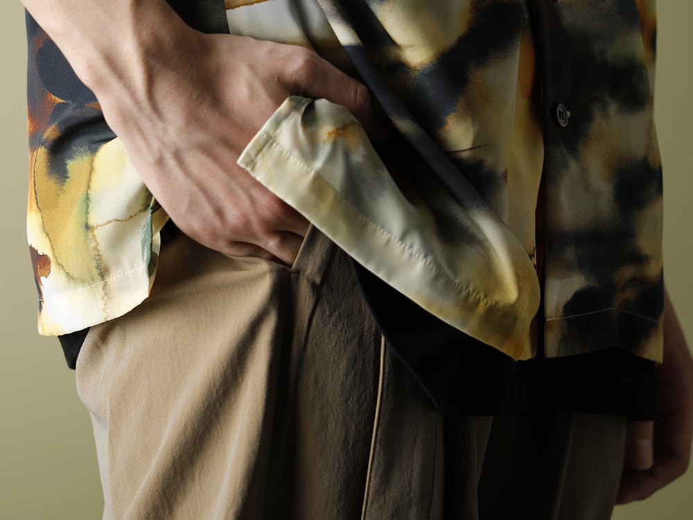 KAZUYUKI KUMAGAI【Silky inkjet Pt drop shoulder Open collar shirt S/S】styling!! - 3-005