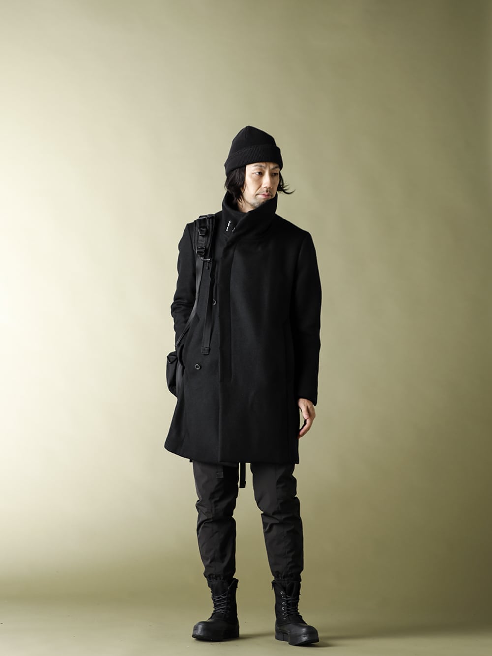 20AW The Viridi-anne Melton High-Neck Coat All Black Styling