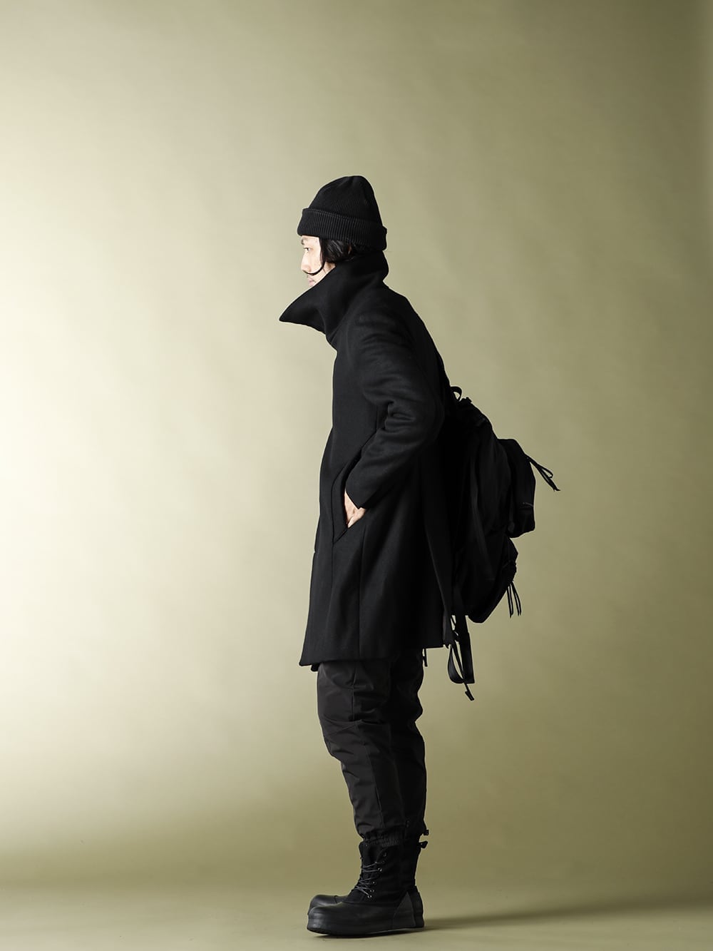 20AW The Viridi-anne Melton High-Neck Coat All Black Styling