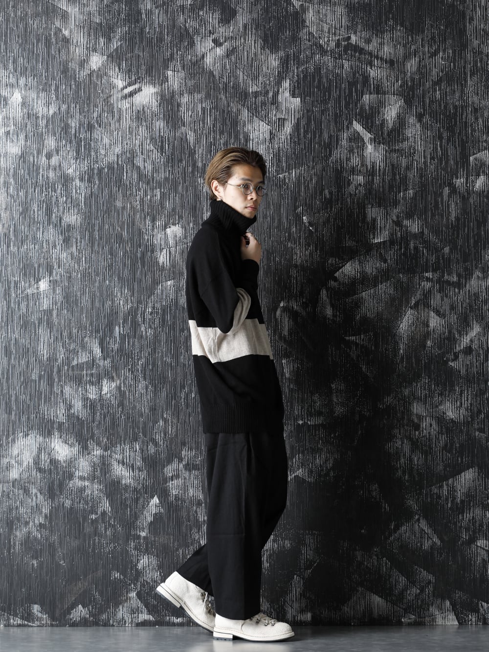 ZIGGY CHEN 20-21AW Baby Cashmare Bicolor KNIT Style - 1-003