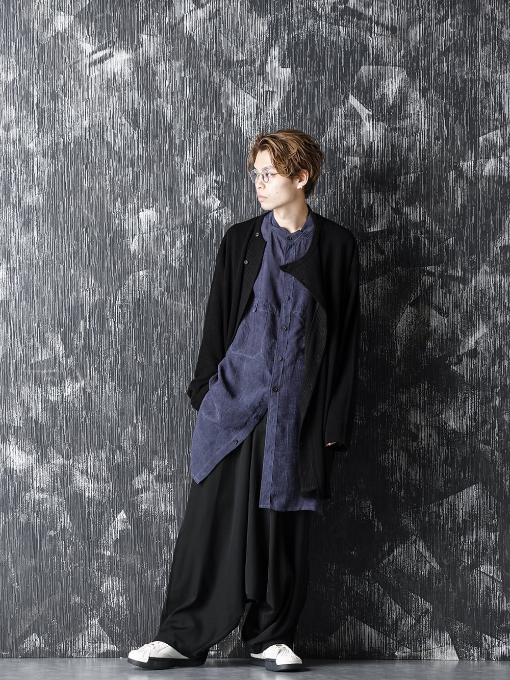 Yohji Yamamoto 20-21AW Cupro Salt shrink Stand Collar Blouse Style  - 4-001