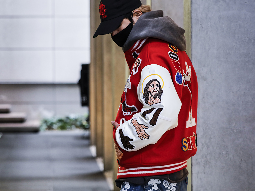 Buy Louis Vuitton 22SS Leather Embroidered Varsity Jacket Stadium