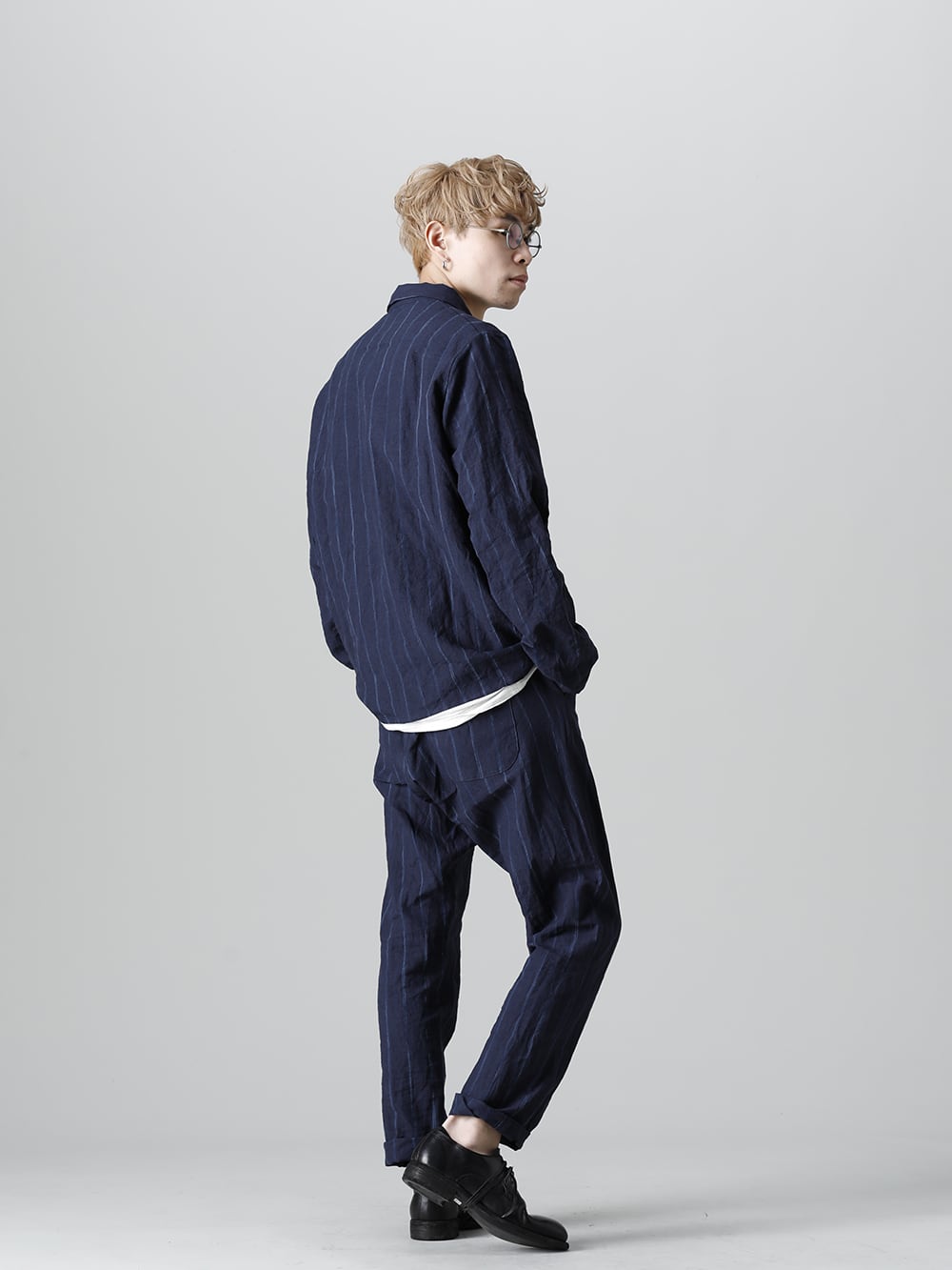 Bergfabel： Worker Shirt x Jogging Pants (Navy Stripe) Set-up