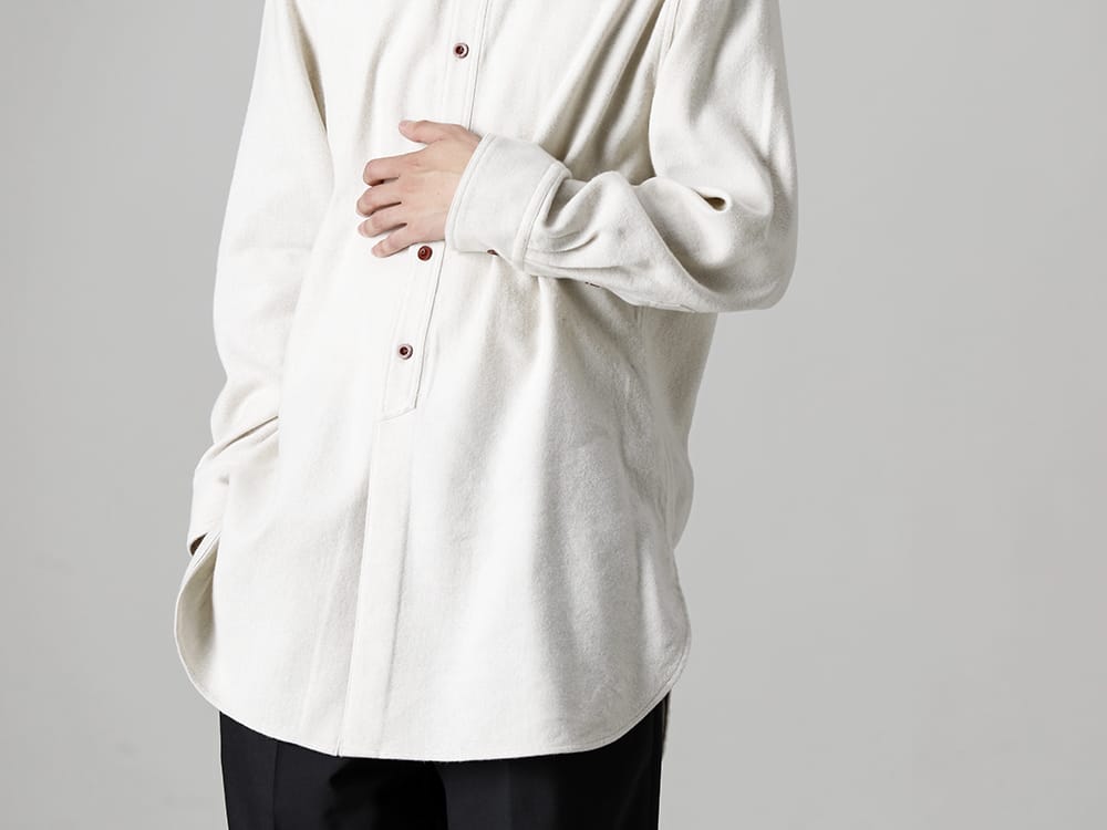 IRENISA 22-23AW Original wool linen cashmere material with a soft and fluffy raised feel!  - IH-22FW-B014-IC-Middle Length Shirt Ivory 2-002