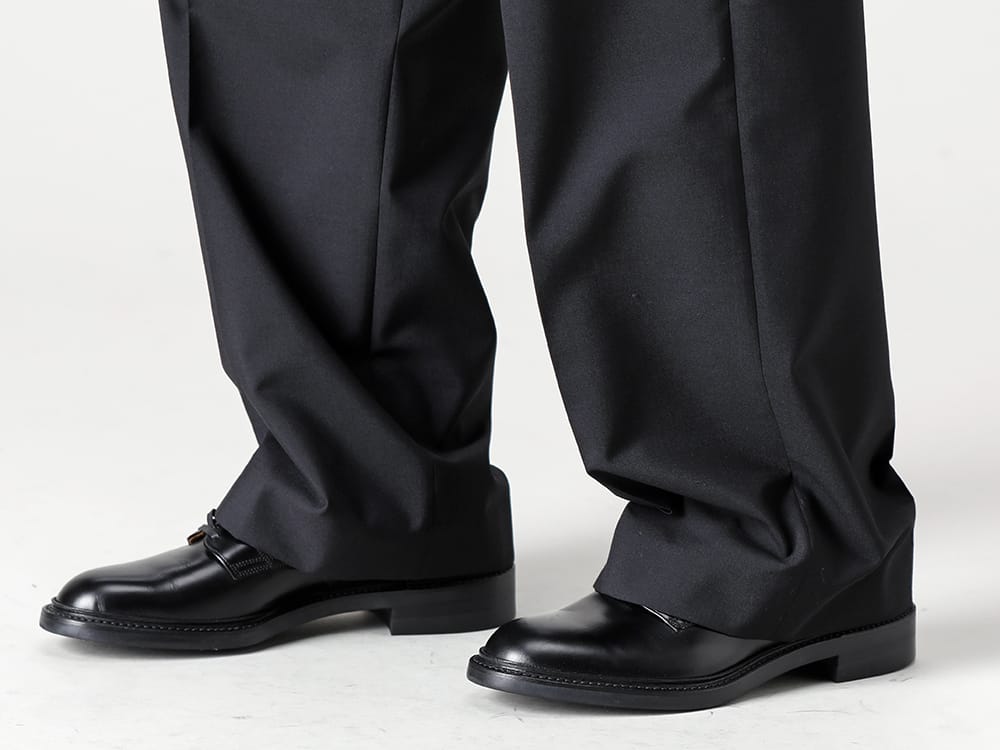 IRENISA 22-23AW Original wool linen cashmere material with a soft and fluffy raised feel! - IH-22SS-S001-RC-Leather Shoes - IH-22FW-P018-MSP-Two Tucks Wide Pants Black 3-003