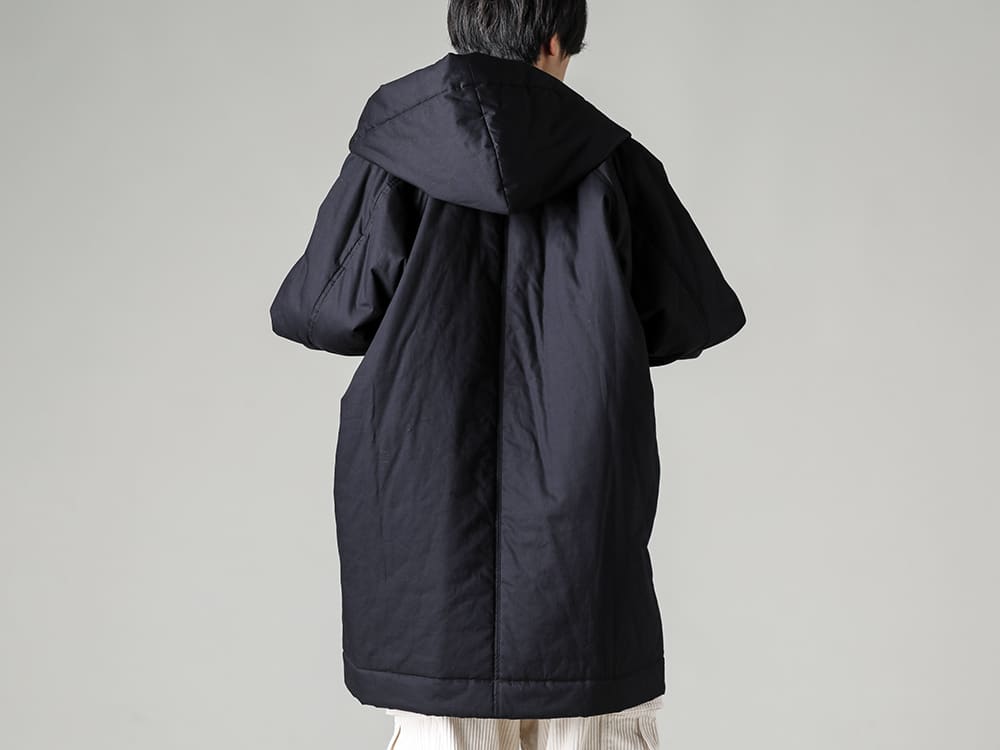 O PROJECT 22-23AW Wide fit silhouette for a wide range of innerwear items  - 014CT1-Black-HOODED DUFFLE COAT Water-Repellent Padded Poplin Black - O14KN2-Mustard-KNITTED CREW NECK Fine Merino Wool Mustard  2-007