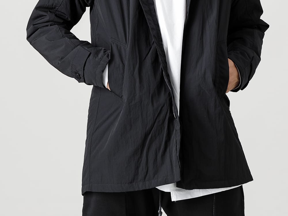 RIPVANWINKLE - リップヴァンウィンクル - 2022-23AW - ノーカラーのアウターと相性良いスヌードセーター  - RB-435 - アノラック シャツコート ブラック - RB-402 - クロスジャージー L/S ホワイト - RB-442 - スヌードセーター アメシスト - 2-003