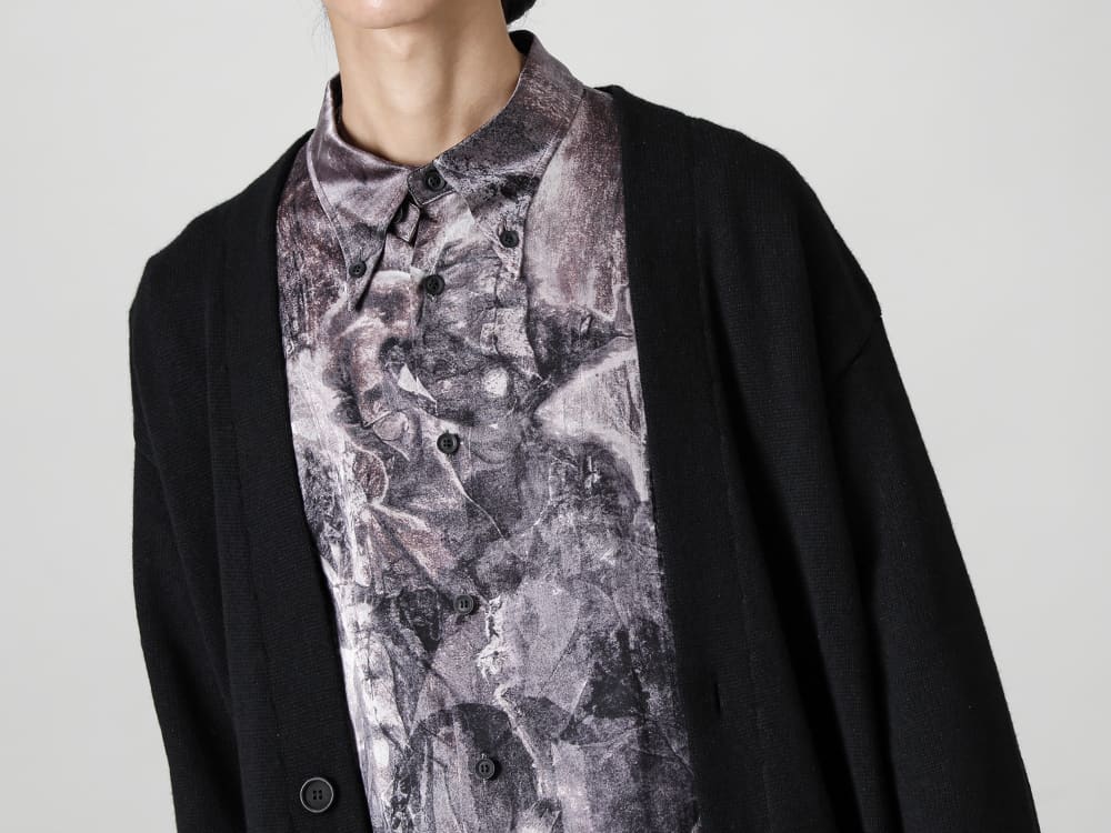 Yohji Yamamoto 22-23AW V-neck cardigan that is also light and comfortable to wear  - HE-K75-193-long cardigan - HE-B51-403-Detachable button-down blouse 2-001
