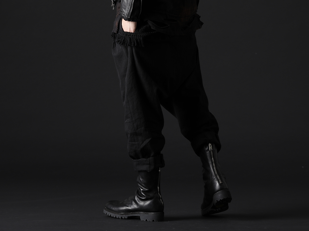 nude:masahiko maruyama / Guidi 2022-23AW - Sarouel pants with an eye-catching fringe design. - NU-1646(Wool Braid / Fringe Drop Crotch 2 Tucks Pants) 788V-black(Back Zip Boots Sole Rubber - Horse Full Grain Leather) - 3-002