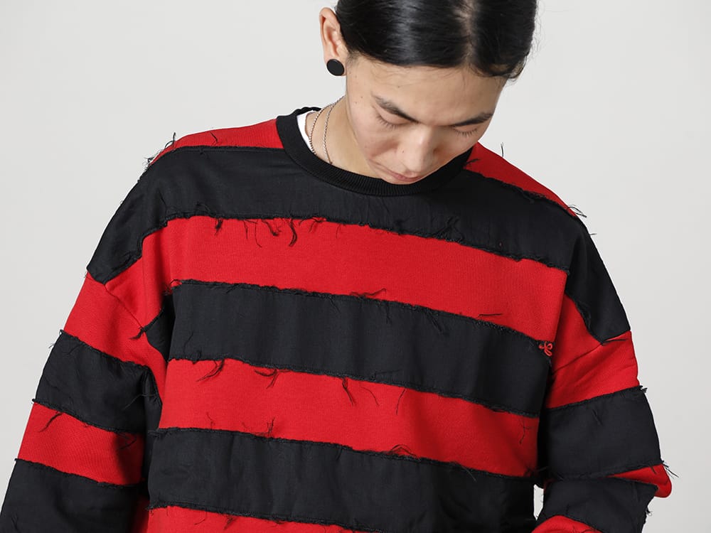 MINEDENIM 2022-23AW L/S made of a combination of 4.5 oz. washed black denim in a border pattern and lining fabric. An original striped L/S style in 
