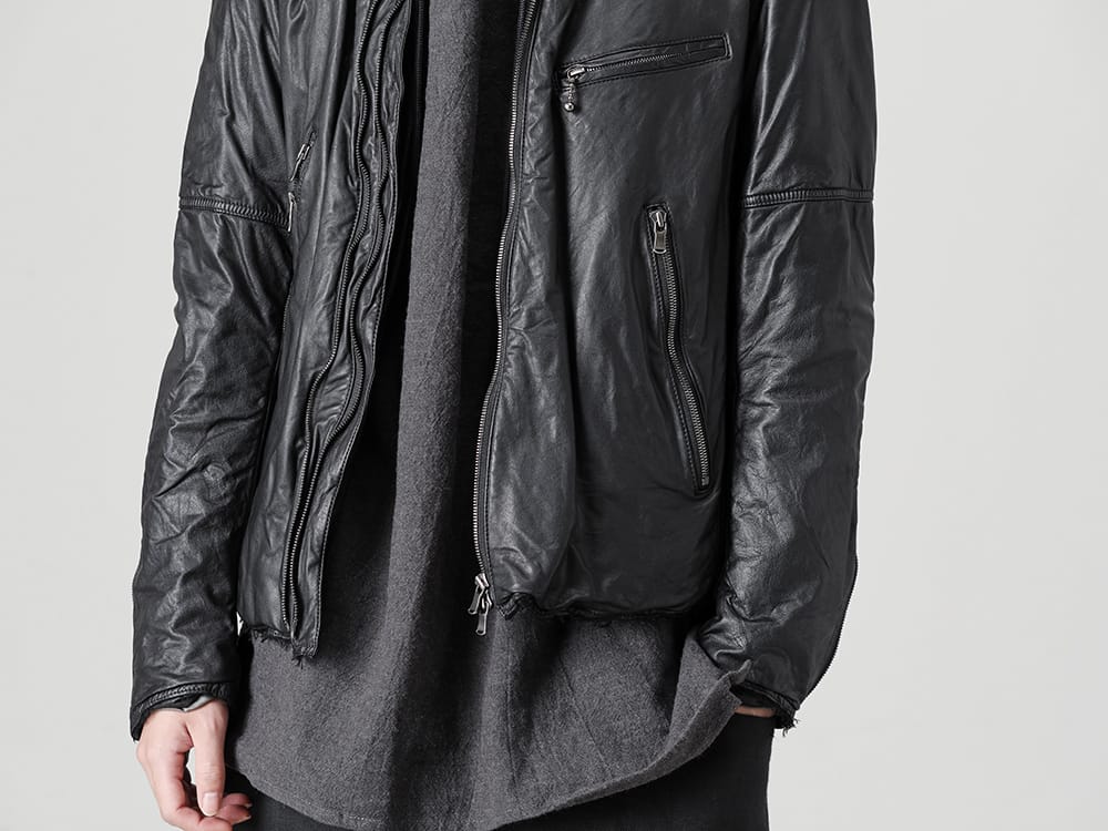 The Viridi-anne - ザ ヴィリジアン 22-23AW ハイブリット鞣しのゴートレザージャケット2  - VI-3504-06-Goat Leather Jacket Black - RB-405-Solid Hoodie Graphite Gray 2-002