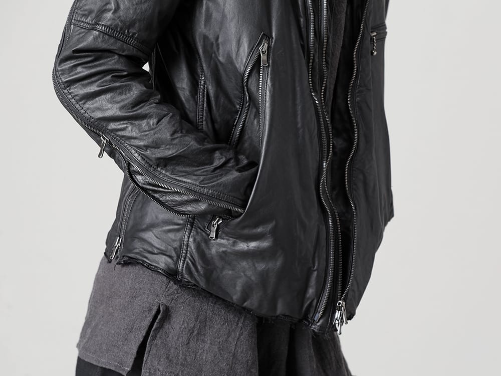 The Viridi-anne - ザ ヴィリジアン 22-23AW ハイブリット鞣しのゴートレザージャケット  - VI-3504-06-Goat Leather Jacket Black - RB-405-Solid Hoodie Graphite Gray 2-003