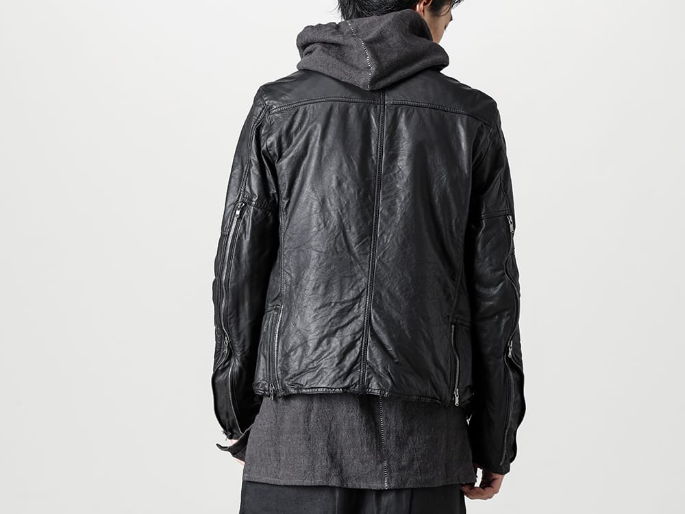 The Viridi-anne - ザ ヴィリジアン 22-23AW ハイブリット鞣しのゴートレザージャケット  - VI-3504-06-Goat Leather Jacket Black - RB-405-Solid Hoodie Graphite Gray 2-004