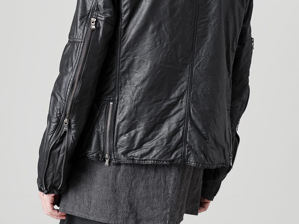 The Viridi-anne - ザ ヴィリジアン 22-23AW ハイブリット鞣しのゴートレザージャケット  - VI-3504-06-Goat Leather Jacket Black - RB-405-Solid Hoodie Graphite Gray 2-006