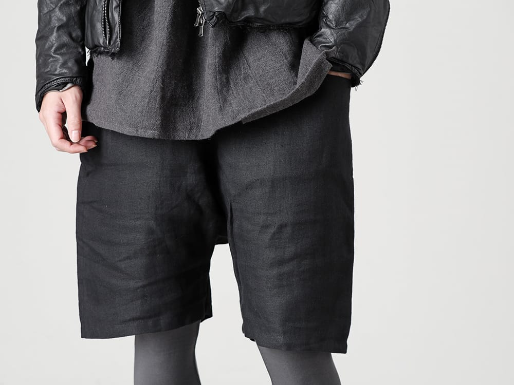 NOMEN NESCIO - ノーメンネスキオ 22-23AW リネンショートパンツをモダール素材のレギンスでレイヤード - 223-Pocket Shorts - RB-405-Solid Hoodie Graphite Gray 3-002