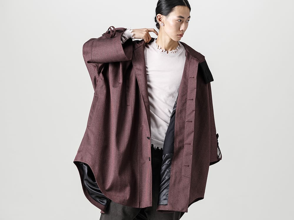 Norwegian Rain 22-23AW UMA WANG カシミヤニット High quality herringbone fabric that doesn't look like recycled polyester -  Raincho-Unisex-Herringbone-Bordeaux-レインチョ ユニセックス ボルドー - UK7553-Off-White-ロングスリーブ ニットトップ. オフホワイト 