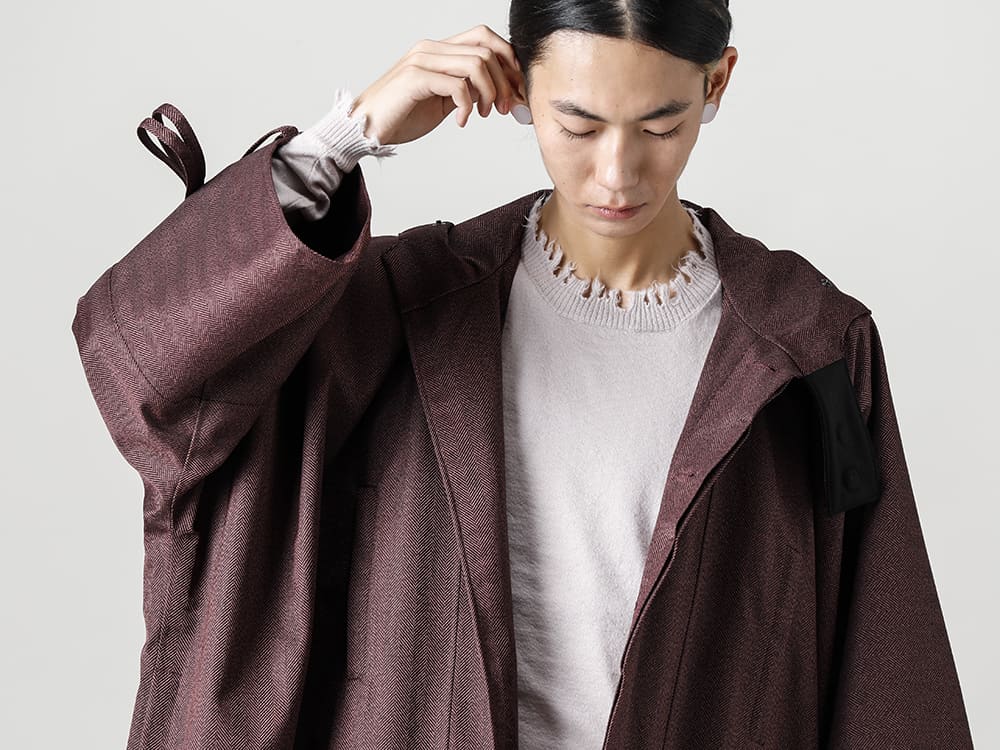 Norwegian Rain 22-23AW High quality herringbone fabric that doesn't look like recycled polyester  - Raincho-Unisex-Herringbone-Bordeaux-レインチョ ユニセックス ボルドー - UK7553-Off-White-ロングスリーブ ニットトップ. オフホワイト  2-001