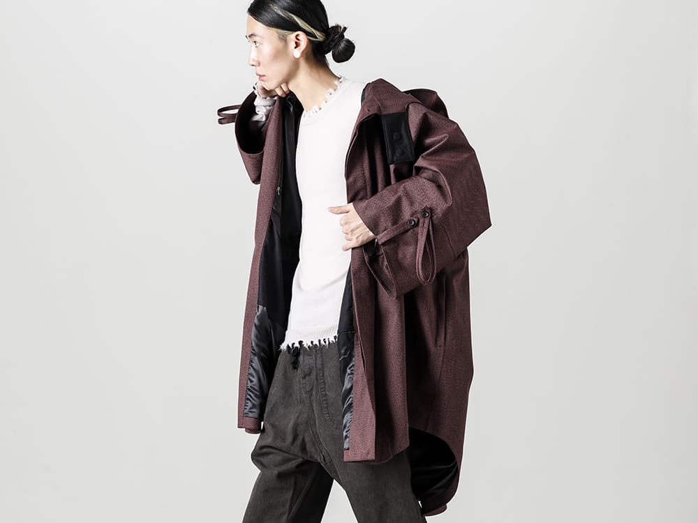 Norwegian Rain 22-23AW High quality herringbone fabric that doesn't look like recycled polyester  - Raincho-Unisex-Herringbone-Bordeaux-レインチョ ユニセックス ボルドー - UK7553-Off-White-ロングスリーブ ニットトップ. オフホワイト  2-003