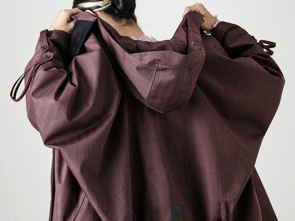 Norwegian Rain 22-23AW High quality herringbone fabric that doesn't look like recycled polyester  - Raincho-Unisex-Herringbone-Bordeaux-レインチョ ユニセックス ボルドー - UK7553-Off-White-ロングスリーブ ニットトップ. オフホワイト  2-004