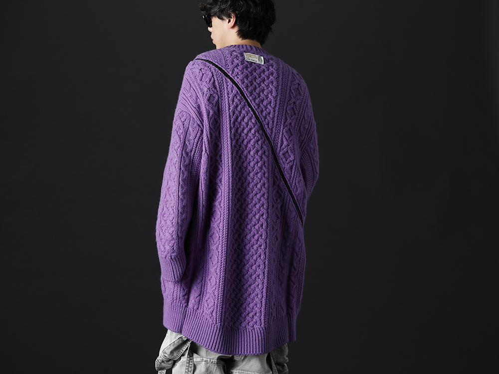 タカヒロミヤシタ ザソロイスト / セントマイケル 2022-23AW - 鮮やかなパープルカラーが美しいオーバサイズカーディガン - sk.0001AW22-Purple(ダブルジップ バルーンシェイプド アランパターン カーディガン パープル) - 2-002