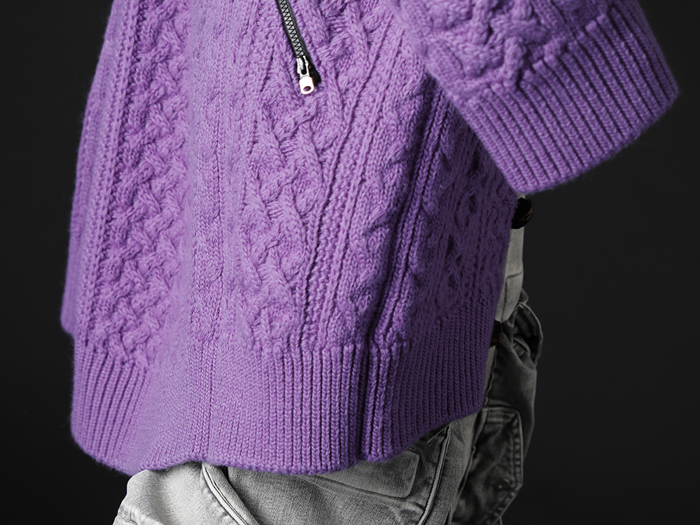 タカヒロミヤシタ ザソロイスト 2022-23AW - 鮮やかなパープルカラーが美しいオーバサイズカーディガン - sk.0001AW22-Purple(ダブルジップ バルーンシェイプド アランパターン カーディガン パープル) - 2-008
