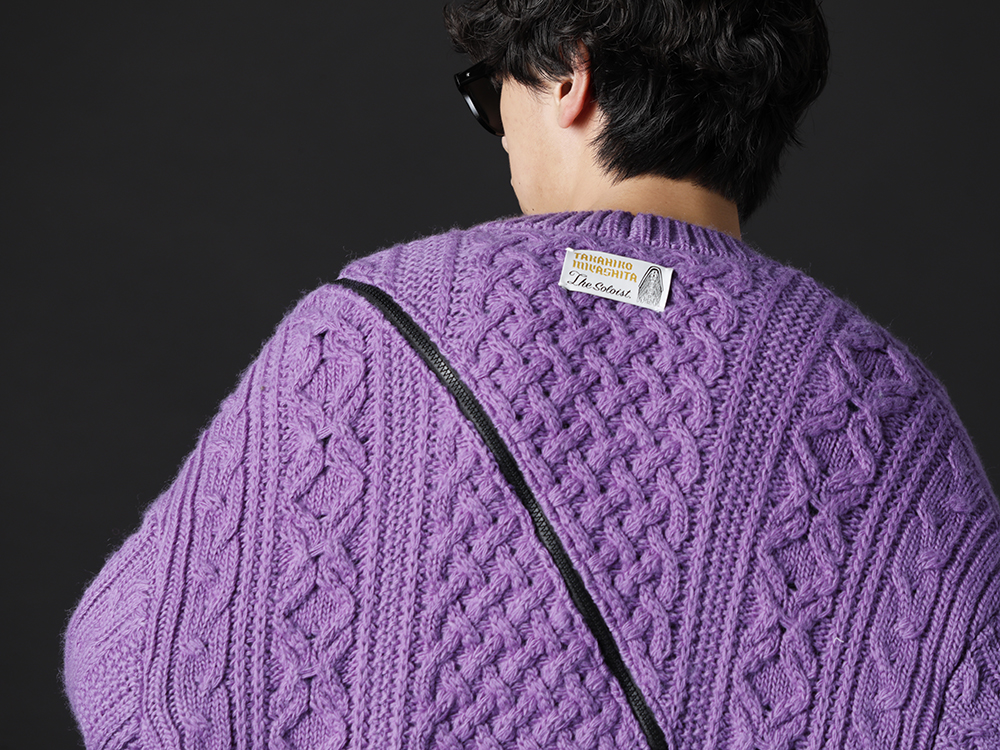 タカヒロミヤシタ ザソロイスト 2022-23AW - 鮮やかなパープルカラーが美しいオーバサイズカーディガン - sk.0001AW22-Purple(ダブルジップ バルーンシェイプド アランパターン カーディガン パープル) - 2-009