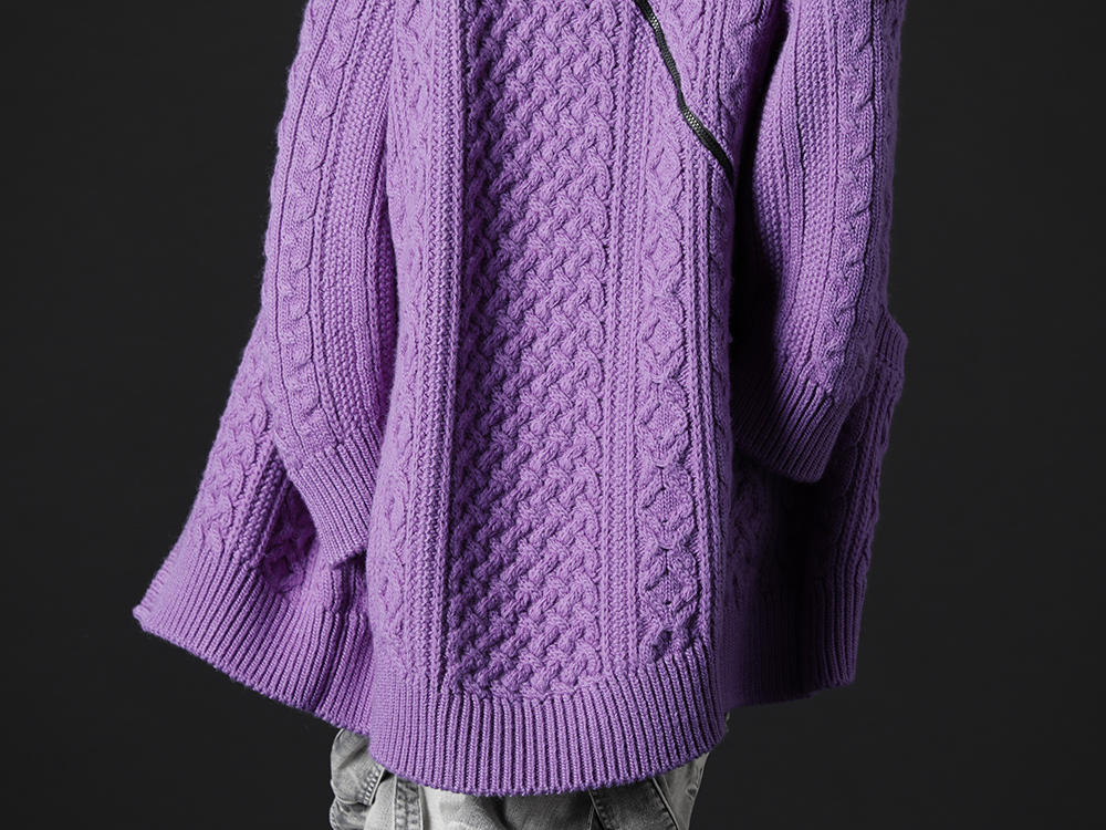 タカヒロミヤシタ ザソロイスト 2022-23AW - 鮮やかなパープルカラーが美しいオーバサイズカーディガン - sk.0001AW22-Purple(ダブルジップ バルーンシェイプド アランパターン カーディガン パープル) - 2-010