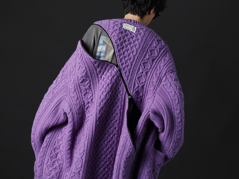 タカヒロミヤシタ ザソロイスト 2022-23AW - 鮮やかなパープルカラーが美しいオーバサイズカーディガン - sk.0001AW22-Purple(ダブルジップ バルーンシェイプド アランパターン カーディガン パープル) - 2-011