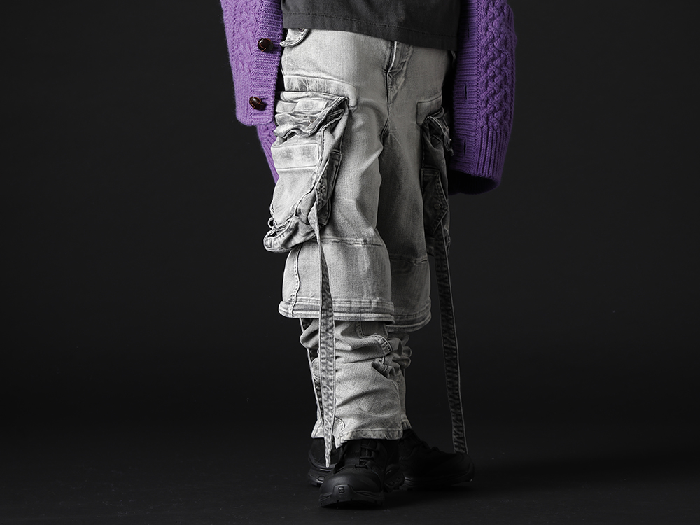 ユリウス / イレブン バイ ボリス ビジャン サベリ 2022-23AW - ワイドシルエットでインパクト抜群のガスマスクパンツ - 799PAM24-PL(10.5oz ストレッチデニム ガスマスク ワイドパンツ プラスター) BOOT2-GTX-Black(BOOT2 ゴアテックス ブラック) - 3-001