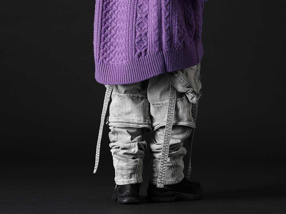 ユリウス / イレブン バイ ボリス ビジャン サベリ 2022-23AW - ワイドシルエットでインパクト抜群のガスマスクパンツ - 799PAM24-PL(10.5oz ストレッチデニム ガスマスク ワイドパンツ プラスター) BOOT2-GTX-Black(BOOT2 ゴアテックス ブラック) - 3-003