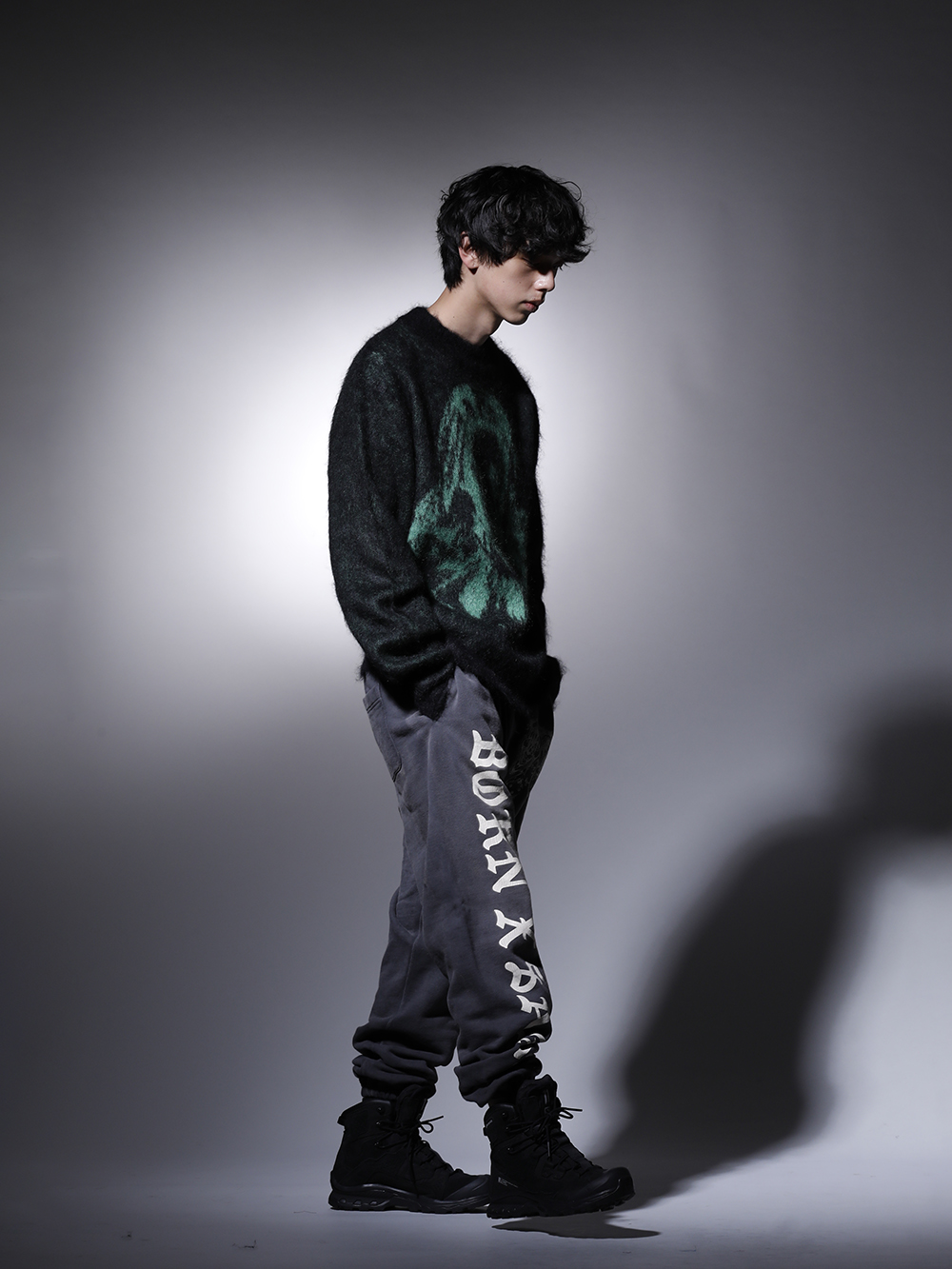 SAINT M×××××× / 11 by Boris Bidjan Saberi 2022-23AW - This dark street style is all connected by black. - SM-A22-0000-072(BORN X RAISED × ©SAINT M×××××× CLOWN Knit Black) SM-A22-0000-071(BORN X RAISED × ©SAINT M×××××× Sweat pants) BOOT2-GTX-Black(BOOT2 GTX Black) - 1-002