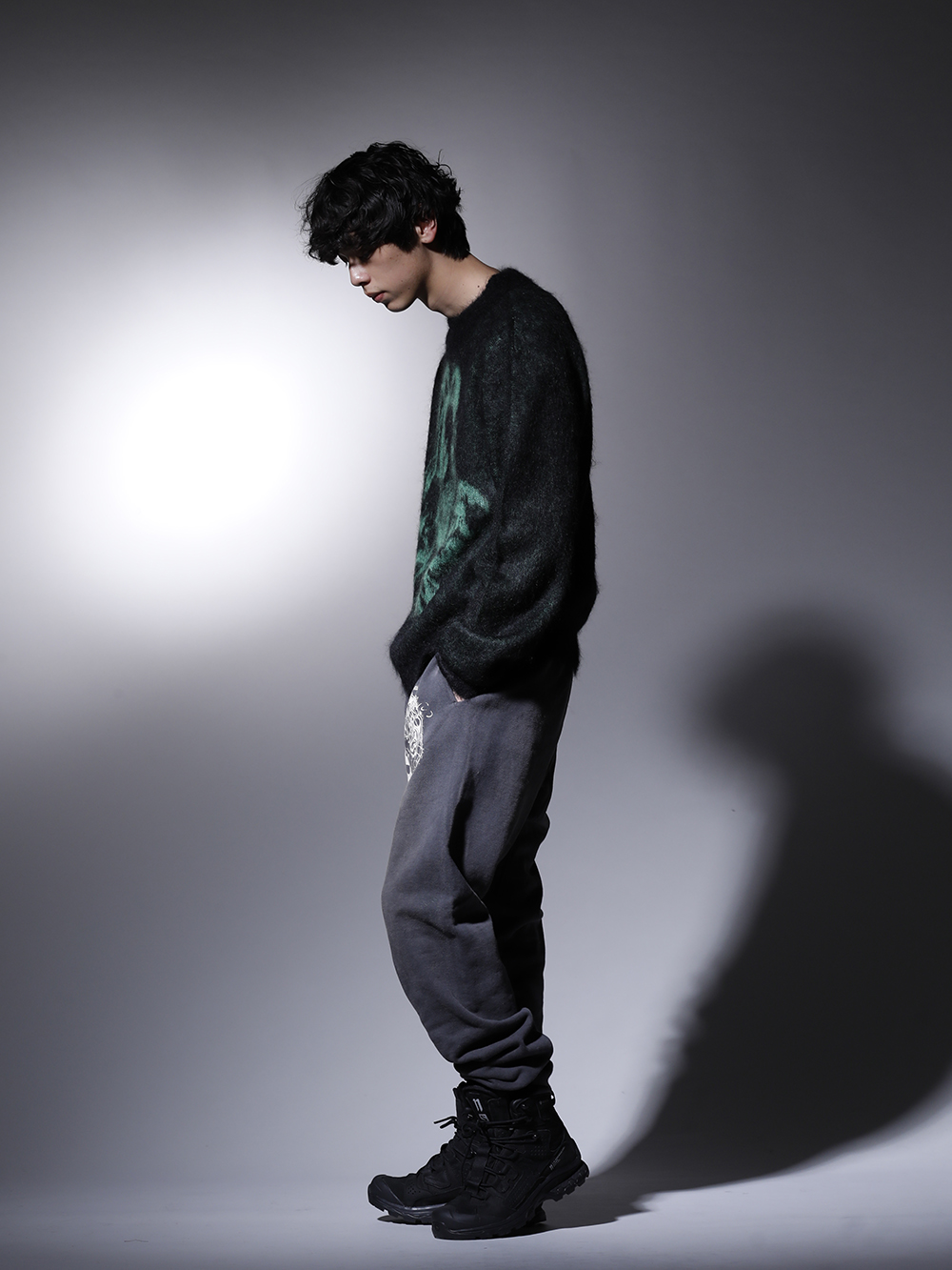 SAINT M×××××× / 11 by Boris Bidjan Saberi 2022-23AW - This dark street style is all connected by black. - SM-A22-0000-072(BORN X RAISED × ©SAINT M×××××× CLOWN Knit Black) SM-A22-0000-071(BORN X RAISED × ©SAINT M×××××× Sweat pants) BOOT2-GTX-Black(BOOT2 GTX Black) - 1-003