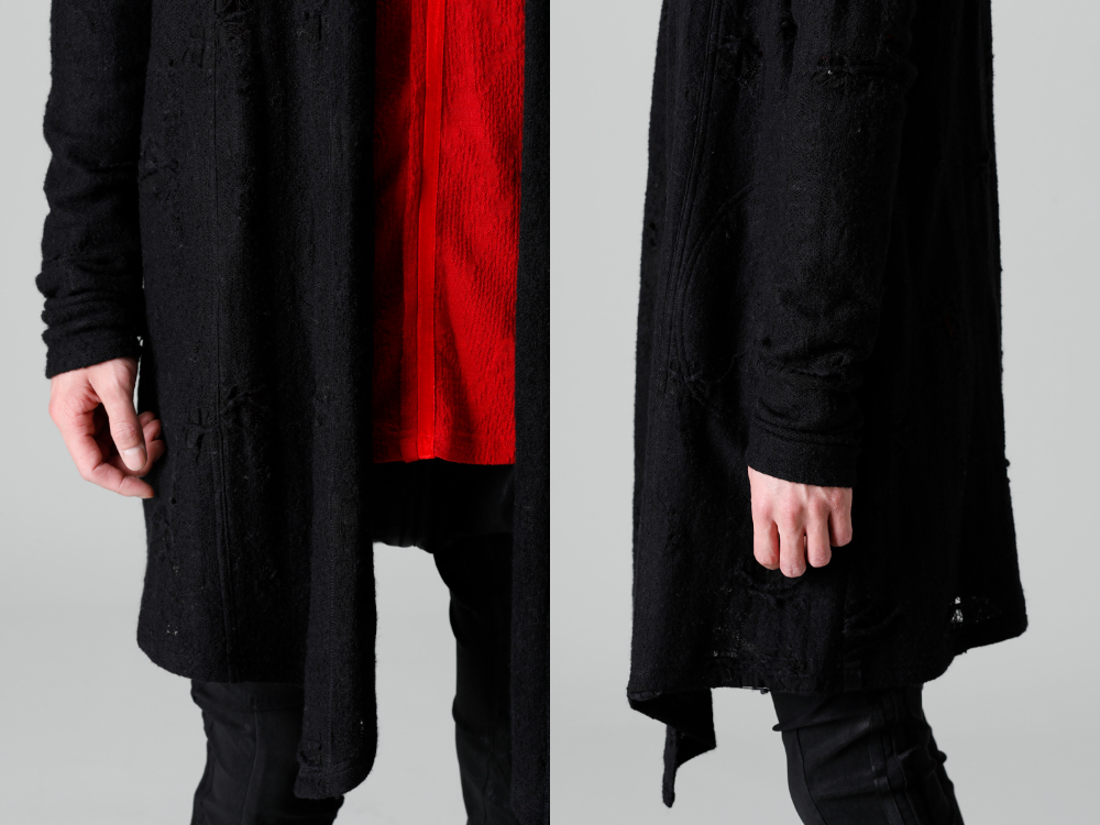 キリュウキリュウ 2022-23AW - kiryuyrik(キリュウキリュウ) 2022-23AWコレクションより第3弾目が到着！店頭・通販共に販売中！ - KO-HT19-058-black(ダメージジャージー ショールカーディガン ブラック) - 1-009