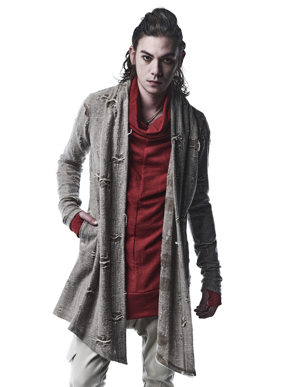 キリュウキリュウ 2022-23AW - kiryuyrik(キリュウキリュウ) 2022-23AWコレクションより第3弾目が到着！店頭・通販共に販売中！ - KO-HT19-058-beige(ダメージジャージー ショールカーディガン ベージュ) - 1-010