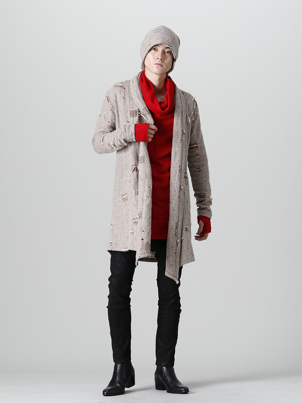 キリュウキリュウ 2022-23AW - kiryuyrik(キリュウキリュウ) 2022-23AWコレクションより第3弾目が到着！店頭・通販共に販売中！ - KO-HT19-058-beige(ダメージジャージー ショールカーディガン ベージュ) - 1-014