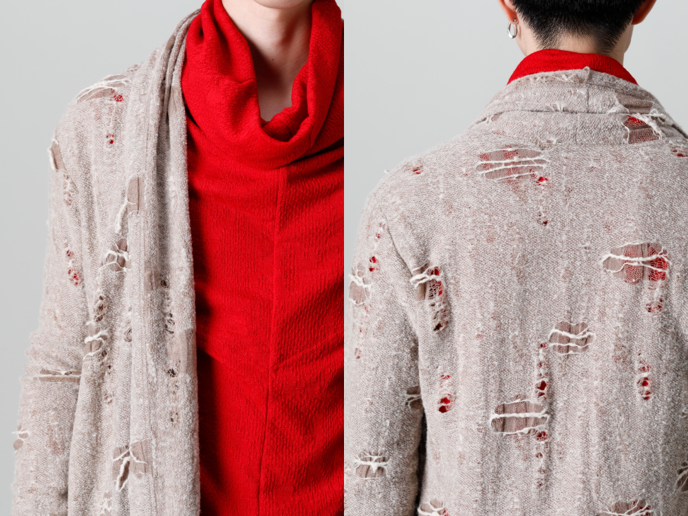 キリュウキリュウ 2022-23AW - kiryuyrik(キリュウキリュウ) 2022-23AWコレクションより第3弾目が到着！店頭・通販共に販売中！ - KO-HT19-058-beige(ダメージジャージー ショールカーディガン ベージュ) - 1-017