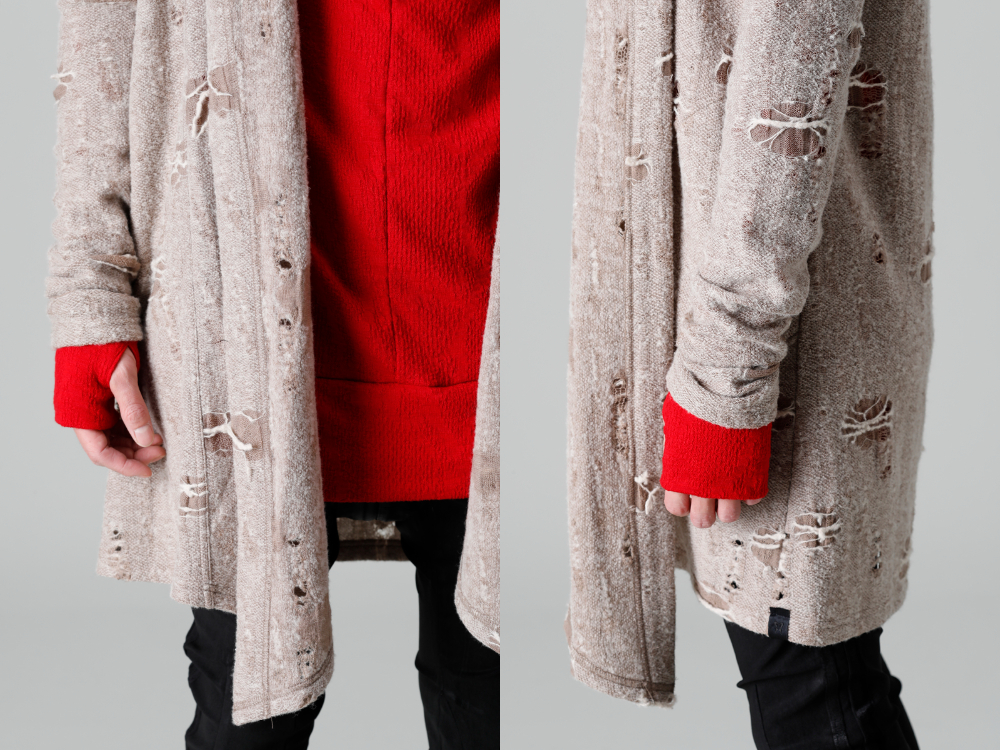 キリュウキリュウ 2022-23AW - kiryuyrik(キリュウキリュウ) 2022-23AWコレクションより第3弾目が到着！店頭・通販共に販売中！ - KO-HT19-058-beige(ダメージジャージー ショールカーディガン ベージュ) - 1-018