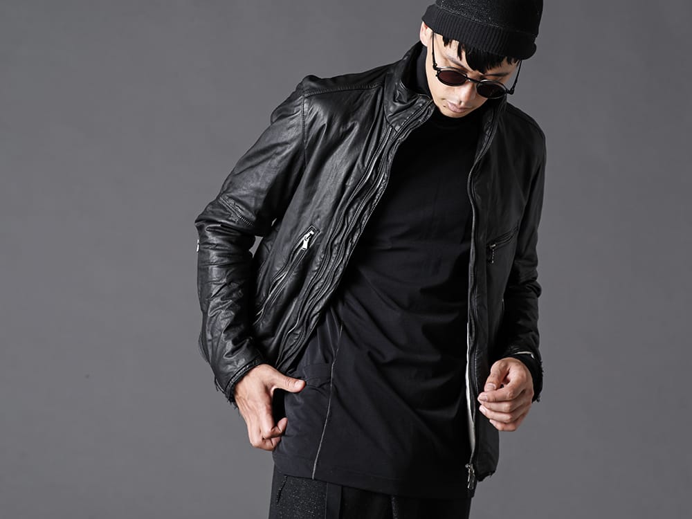 The Viridi-anne - ザ ヴィリジアン 2022-23AW シルエット変更も可能なジップデザイン - VI-3504-06-Black ゴートレザー ジャケット ブラック - VI-3542-01-Black NY/PUベア天竺 タートルT ブラック 3-005