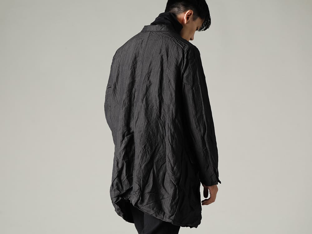 GARMENT REPRODUCTION OF WORKERS(ガーメント リプロダクション オブ ワーカース) 22-23(秋冬) スタイリング ピンストライプのテクスチャーにシュリンクによるアクセントをプラス - Arthur-Coat-Gray-Stripe アーサー コート グレー ストライプ - TTC-swcm-blk コットンボトルネック ブラック 1-002