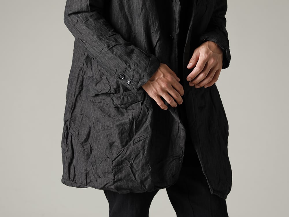 GARMENT REPRODUCTION OF WORKERS(ガーメント リプロダクション オブ ワーカース) 22-23(秋冬) フランスの詩人の写真からインスピレーションしたアーサーシリーズのコートバリエーション - Arthur-Coat-Gray-Stripe アーサー コート グレー ストライプ - TTC-swcm-blk コットンボトルネック ブラック 2-001