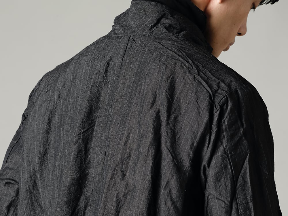 GARMENT REPRODUCTION OF WORKERS(ガーメント リプロダクション オブ ワーカース) 22-23(秋冬) フランスの詩人の写真からインスピレーションしたアーサーシリーズのコートバリエーション - Arthur-Coat-Gray-Stripe アーサー コート グレー ストライプ - TTC-swcm-blk コットンボトルネック ブラック 2-002